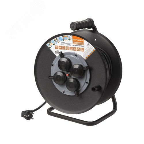 Изображение товара Удлинитель силовой УХз16-004 (метал. катушка А3 4 места IP44/40 м КГ 3500 Вт) Народный (шт)