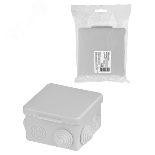 Изображение товара Распаячная коробка ОП 80х80х50мм крышка IP54 7вх. инд. штрихкод TDM (шт)