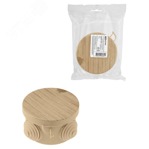 Изображение товара Распаячная коробка ОП D65х40мм, крышка, сосна, IP54, 4вх. инд. штрихкод (шт)