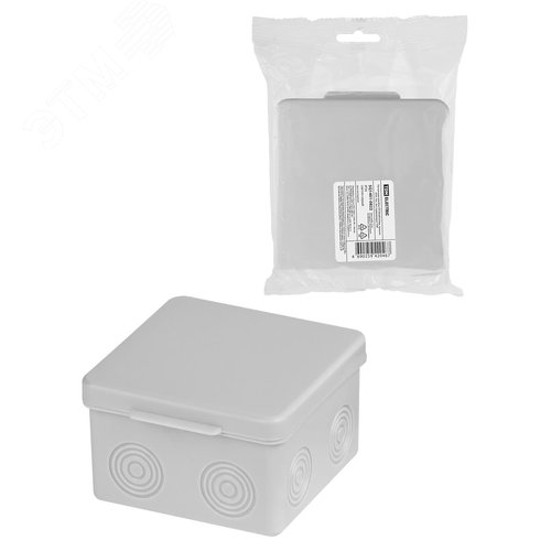 Изображение товара Распаячная коробка ОП 80х80х50мм крышка IP54 7вх. без гермовводов инд. штрихкод TDM (шт)