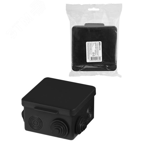 Изображение товара Распаячная коробка ОП 80х80х50мм крышка IP54 7вх. черная инд. штрихкод TDM (шт)