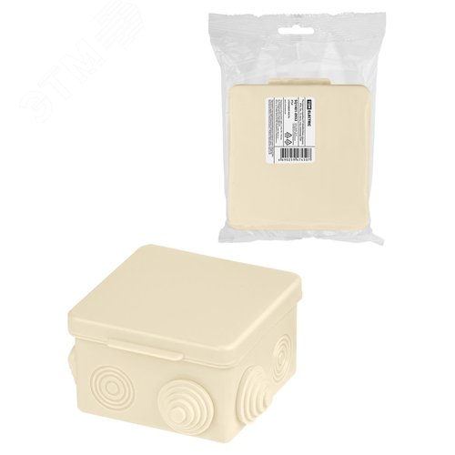 Изображение товара Распаячная коробка ОП 80х80х50мм крышка IP54 7вх. сл. кость инд. штрихкод TDM (шт)