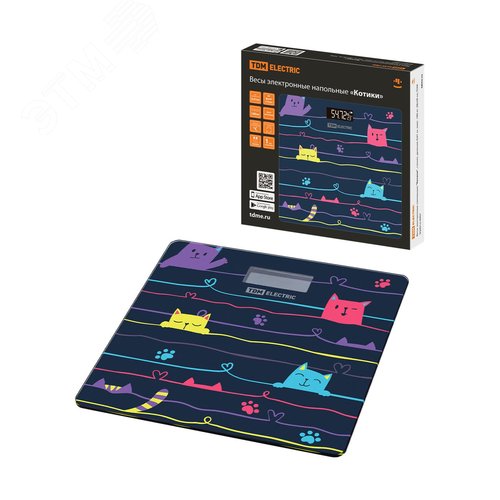 Изображение товара "Весы электронные напольные ""Котики"", стекло, деление 0,01 кг, макс. 180 кг, 28х28 см" (шт)
