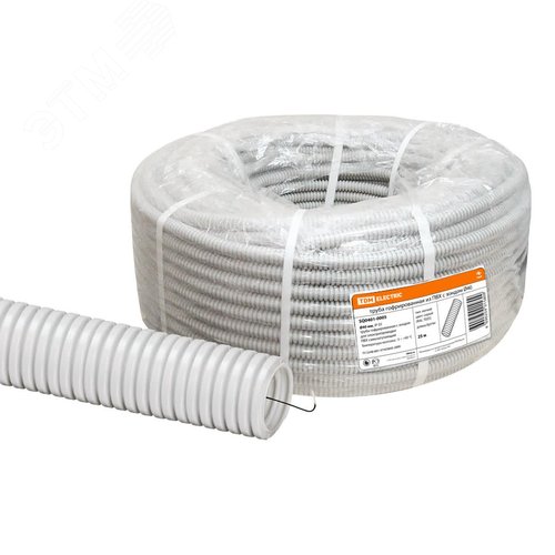 Изображение товара Труба гофрированная ПВХ d 40 с зондом (25 м) легкая (м)