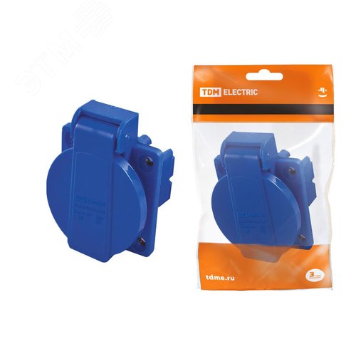 Изображение товара Розетка панельная РП10-3 скрытая с крышкой IP44 16А 2Р+РЕ 220В TDM (шт)