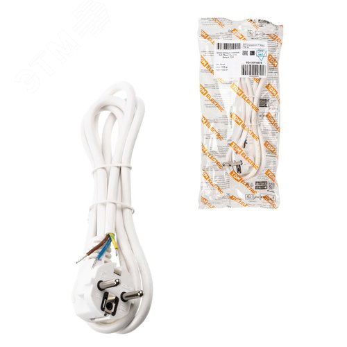 Изображение товара Шнур сетевой с вилкой ПВС 3x0.75мм 1,5м с/з белый TDM (шт)