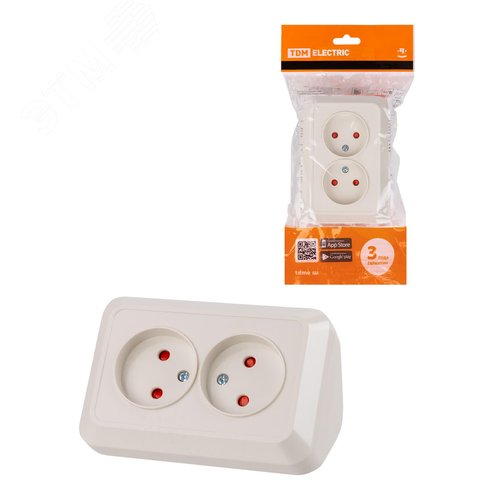 Изображение товара "Розетка угловая двойная 2П открытой установки с з/ш IP20 250В 10А сл. кость ""Ладога"" TDM" (упак)