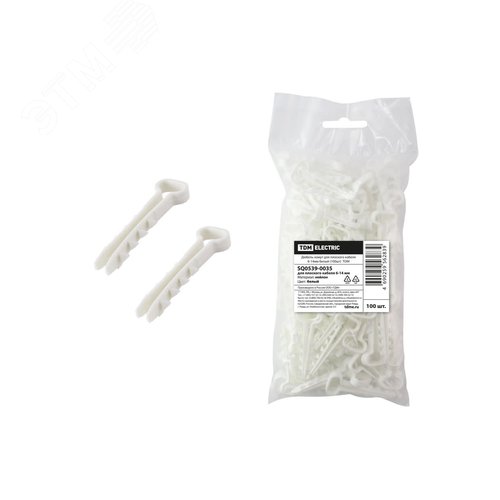 Изображение товара Дюбель-хомут для плоского кабеля 6-14мм белый (100шт) TDM (упак)