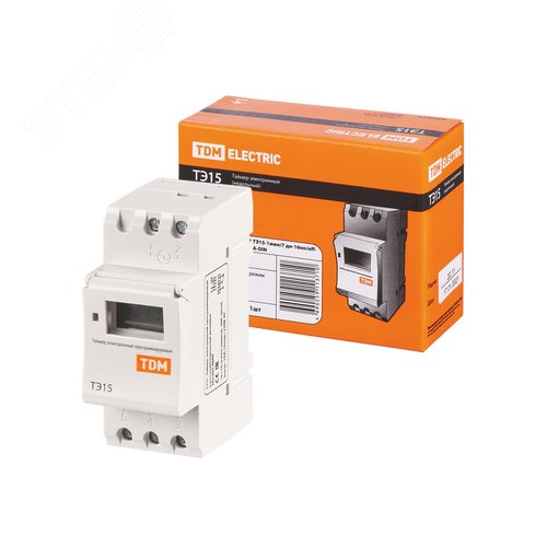 Изображение товара Таймер электронный на DIN-рейку ТЭ15-1мин/7дн-16on/off-16А-DIN (шт)