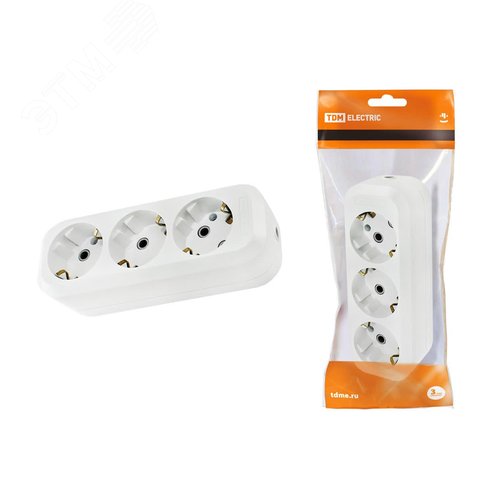 Изображение товара Колодка розеточная 3 гнезда 2П+3 16А 250В белая (шт)