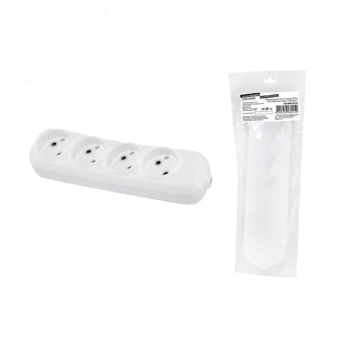 Изображение товара Колодка розеточная 4 гнезда 2П б/з 10А 250В белая серии Народная (шт)