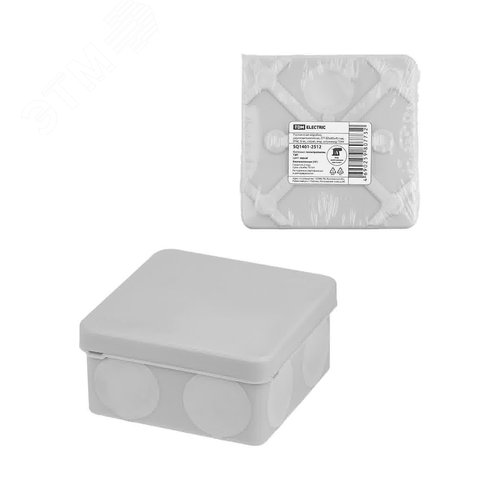 Изображение товара Распаячная коробка двухкомпонентная ОП 80х80х40 мм IP66 8 вх. серая инд. штрихкод TDM (шт)