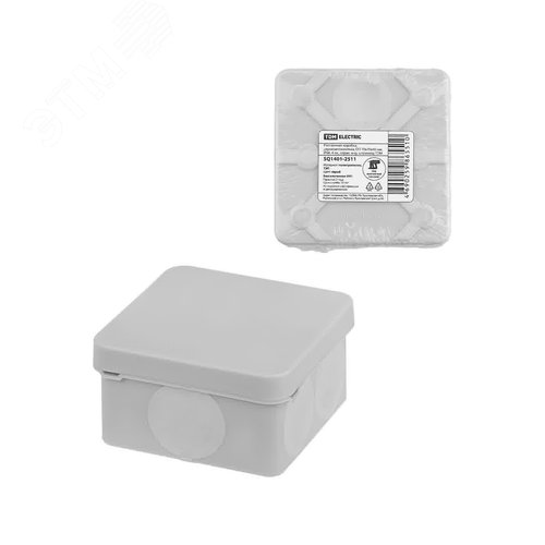 Изображение товара Распаячная коробка двухкомпонентная ОП 70х70х40 мм IP66 6 вх. серая инд. штрихкод TDM (шт)