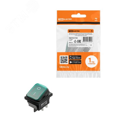 Изображение товара Выключатель клавишный KCD4-201N/HS 250В AC/DC, 2P, 15А, (4с), ON-OFF, черный корпус, зеленая клавиша с LED подсветкой, IP54 TDM (упак)