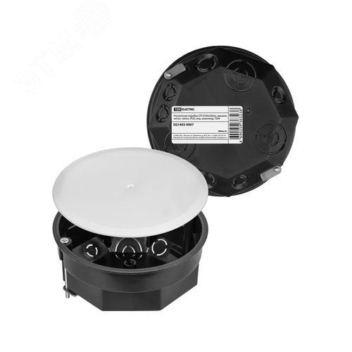 Изображение товара Распаячная коробка СП D103х50мм крышка метал. лапки IP20 инд. штрихкод TDM (шт)