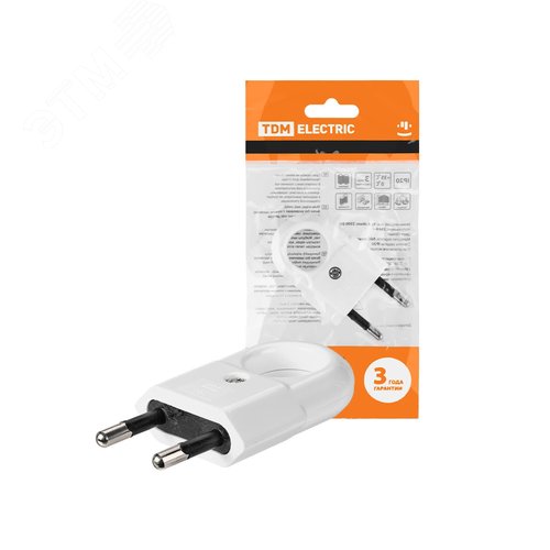 Изображение товара Вилка без заземления с кольцом белая 10А 250В (евровилка CEE 7/16) (шт)