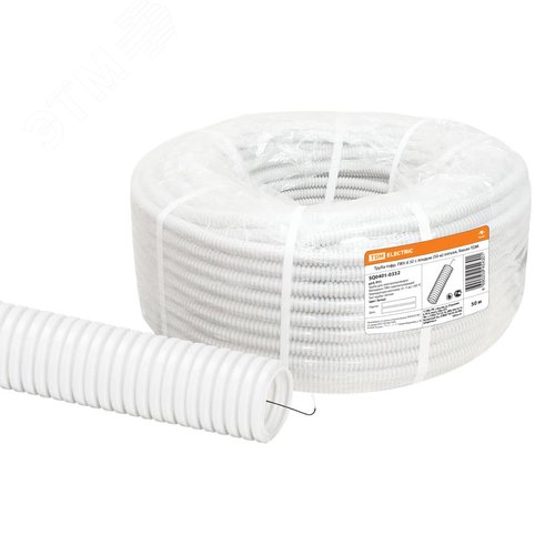 Изображение товара Труба гофрированная ПВХ d 32 с зондом (50 м) легкая, белая (м)
