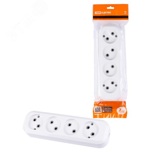 Изображение товара Колодка розеточная 4 гнезда 2П без заземления 10А 250В белая (шт)