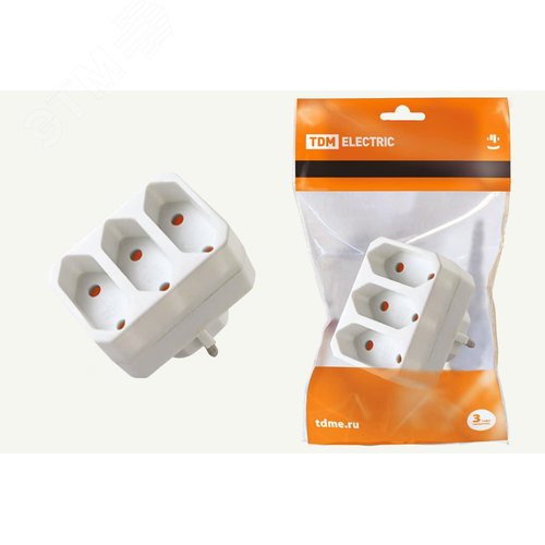 Изображение товара Блок на 3 гнезда 2П 2,5 А 250 B под плоскую вилку белый TDM (шт)