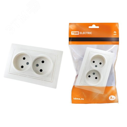 Изображение товара Розетка двойная 2П 10А 250В (основание керамика) белая Таймыр TDM (шт)