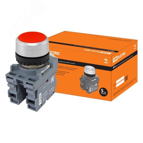 Изображение товара Кнопка с фиксацией MP2-20R в сборе d22мм 1з+1р красная TDM (упак)