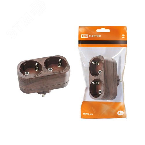 Изображение товара "Блок на 2 гнезда 2П+З плоский 16А 250B ""Эко"" (бук) TDM" (шт)