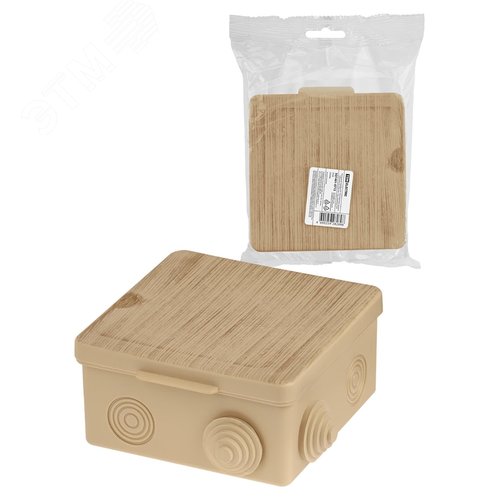 Изображение товара Распаячная коробка ОП 100х100х55мм, крышка, сосна, IP54, 8вх. инд. штрихкод (шт)