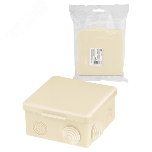 Изображение товара Распаячная коробка ОП 100х100х55мм крышка IP54 8вх. сл. кость инд. штрихкод TDM (шт)