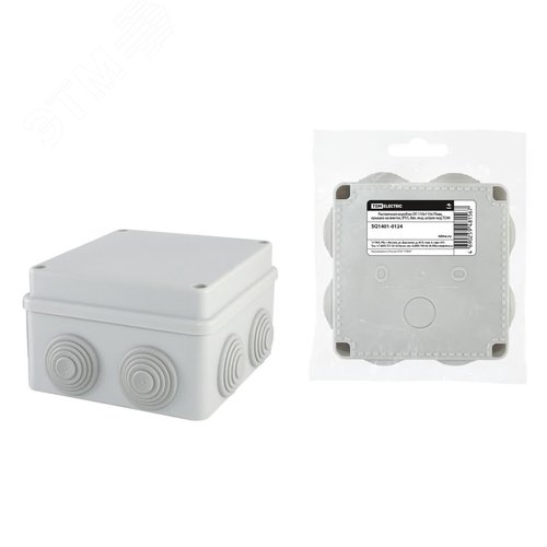 Изображение товара Распаячная коробка ОП 110х110х70мм крышка на винтах IP55 8вх. инд. штрих-код TDM (шт)