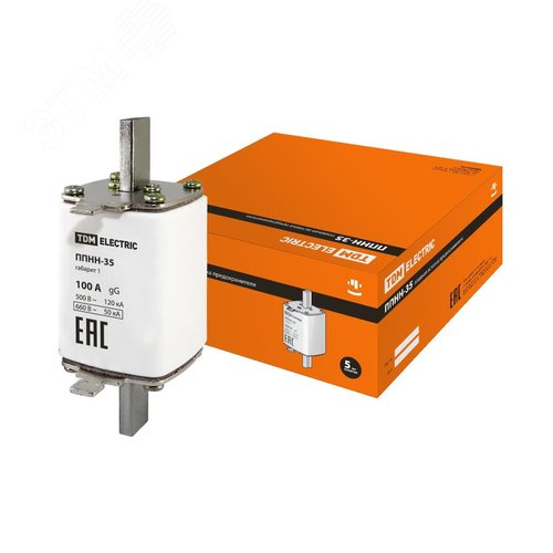 Изображение товара Плавкая вставка предохранителя ППНН-35, габарит 1, 100А (шт)