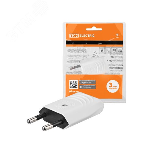 Изображение товара Вилка без заземления белая 10А 250В (евровилка CEE 7/16) прямой вывод проводника (шт)