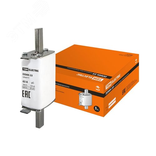 Изображение товара Плавкая вставка предохранителя ППНН-33, габарит 0, 63А (шт)