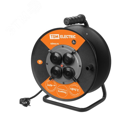 Изображение товара Удлинитель силовой УХз16-004 TDM (метал. катушка А3 4 места IP44/30м КГ 3х25) (шт)