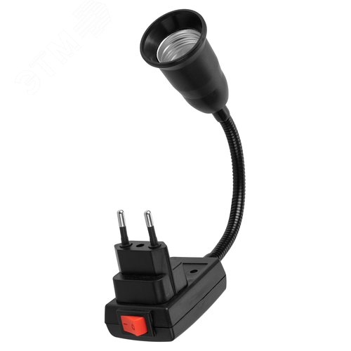 Изображение товара Переходник вилка Е27 гибкий 150 мм с выключателем черный (шт)