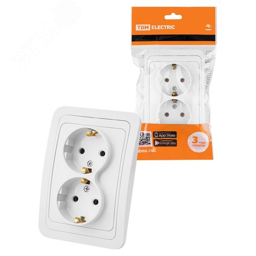 Изображение товара Розетка двойная 2П+З 16А белая ''Валдай'' (шт)