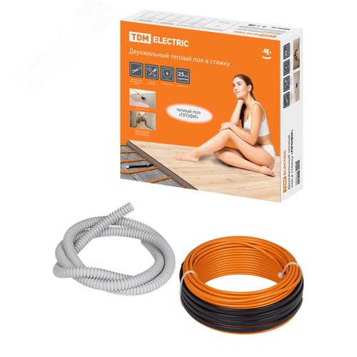 Изображение товара "Теплый пол в стяжку двухжильный ""ПРОФИ"", 15 м, 300 Вт, S укладки 1,7-2,4 м?, TDM" (шт)