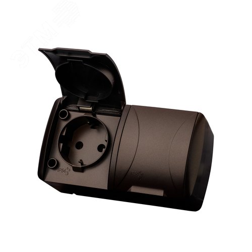 Изображение товара "Розетка двойная 2П+3 открытой установки IP54 16А с крышкой шоколад ""Селигер"" TDM" (упак)