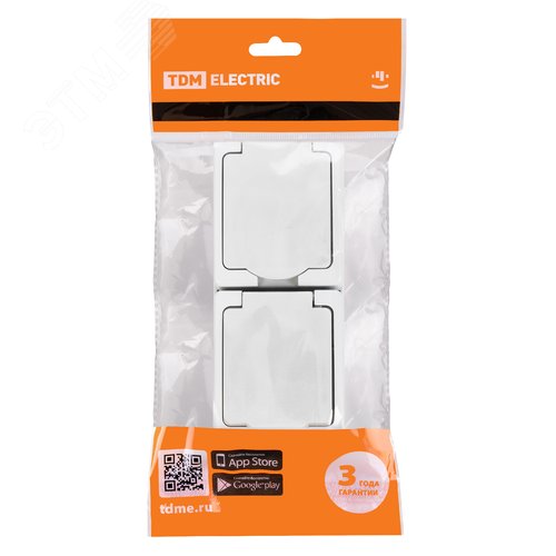 Изображение товара "Розетка двойная 2П+З (вертикальная) открытой установки IP54 16А белая ""Вуокса"" TDM" (шт)