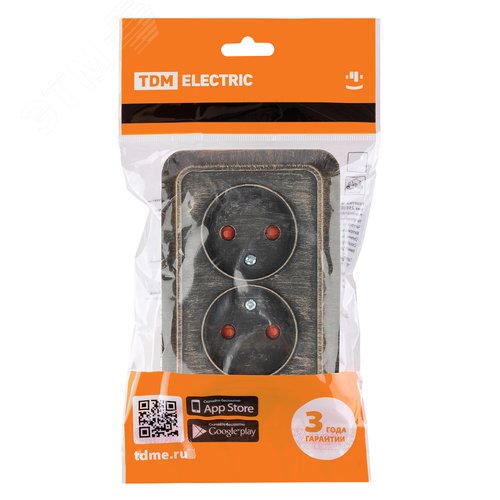 Изображение товара "Розетка угловая двойная 2П открытой установки с з/ш IP20 250В 10А бронза ""Ладога"" TDM" (упак)