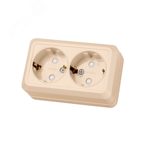 Изображение товара "Розетка двойная 2П+З открытой установки с з/ш IP20 16А, слоновая кость ""Ладога"" TDM" (шт)