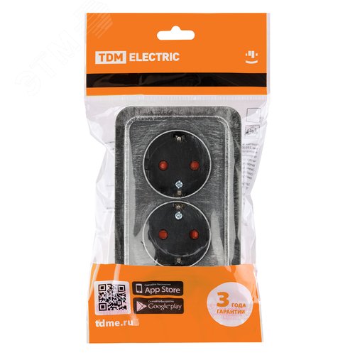 Изображение товара "Розетка угловая двойная 2П+3 открытой установки с з/ш IP20 250В 16А серебро ""Ладога"" TDM" (упак)