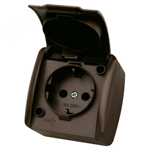 Изображение товара "Розетка 2П+3 открытой установки IP54 16А с крышкой шоколад ""Селигер"" TDM" (упак)
