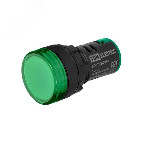 Изображение товара STATUS Лампа сигнальная AD-22DS, LED, d22 мм, 24-440 В AC/DC, IP65, зеленый TDM (шт)