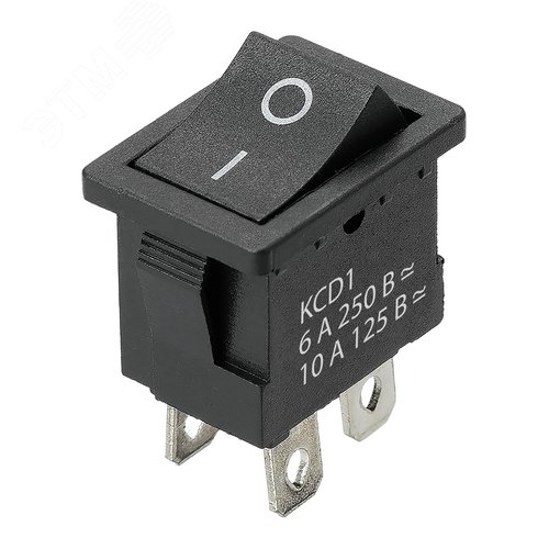 Изображение товара Выключатель клавишный KCD1-201 250В AC/DC, 2P, 6А, (4с), ON-OFF, черный, Mini TDM (упак)
