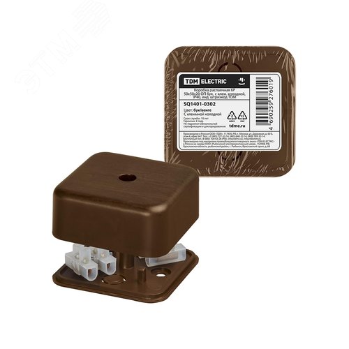 Изображение товара Коробка распаячная КР 50х50х20 ОП бук с клем. колодкой IP40 инд. штрихкод TDM (шт)