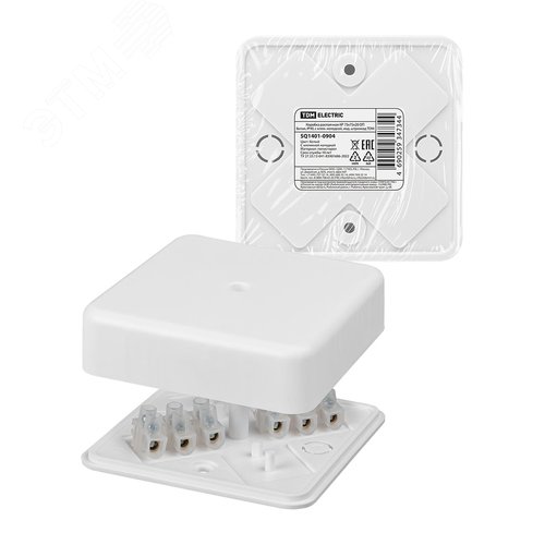 Изображение товара Коробка распаячная КР 75х75х20 ОП белая IP40 с клем. колодкой инд. штрихкод TDM (шт)