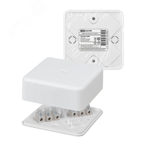 Изображение товара Коробка распаячная КР 75х75х28 ОП белая IP40 с клем. колодкой инд. штрихкод TDM (шт)