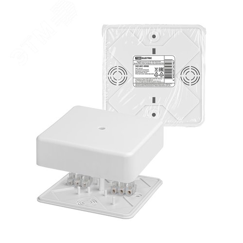 Изображение товара Коробка распаячная КР 100х100х29 ОП белая IP40 с клем. колодкой инд. штрихкод TDM (шт)