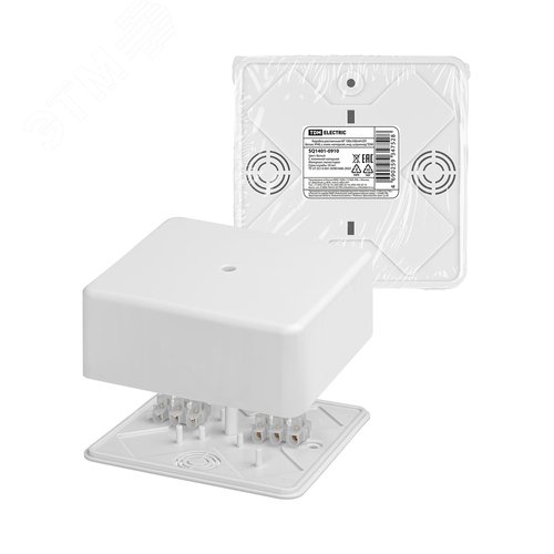 Изображение товара Коробка распаячная КР 100х100х44 ОП белая IP40 с клем. колодкой инд. штрихкод TDM (шт)