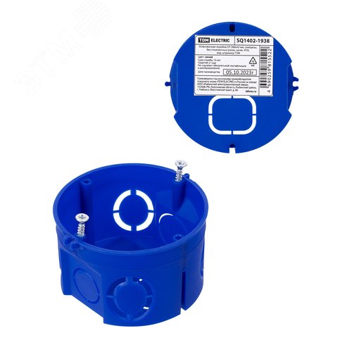 Изображение товара Установочная коробка СП D68х42 мм, саморезы, без стыковочных узлов, синяя, IP20, инд. штрихкод TDM (шт)
